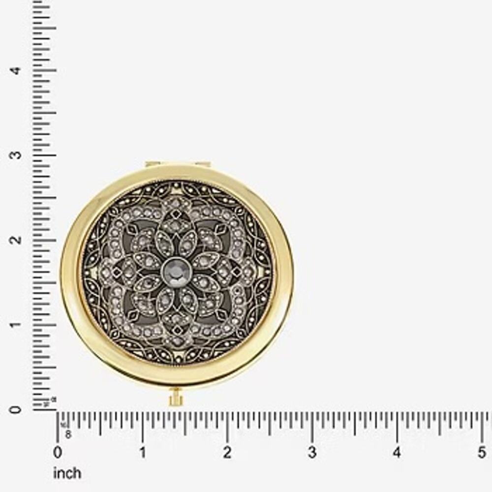 MONET Compact Mirror Gold Tone Rhinestone Filigree New in Box - Picture 4 of 5